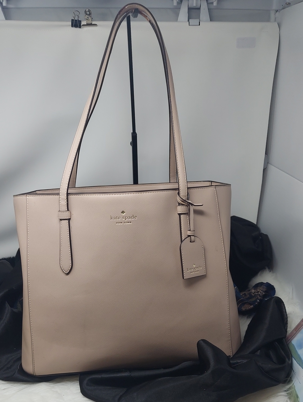 kate spade Mulberry Blush Pink Leather Tote with Luggage Tag